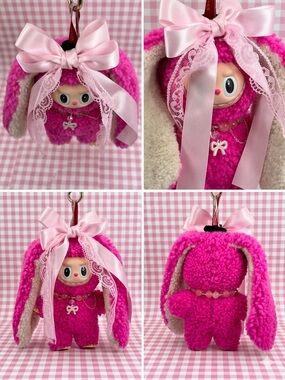 (26) Pink Bunny Plush Keychain with Satin Bow - Kids Toys